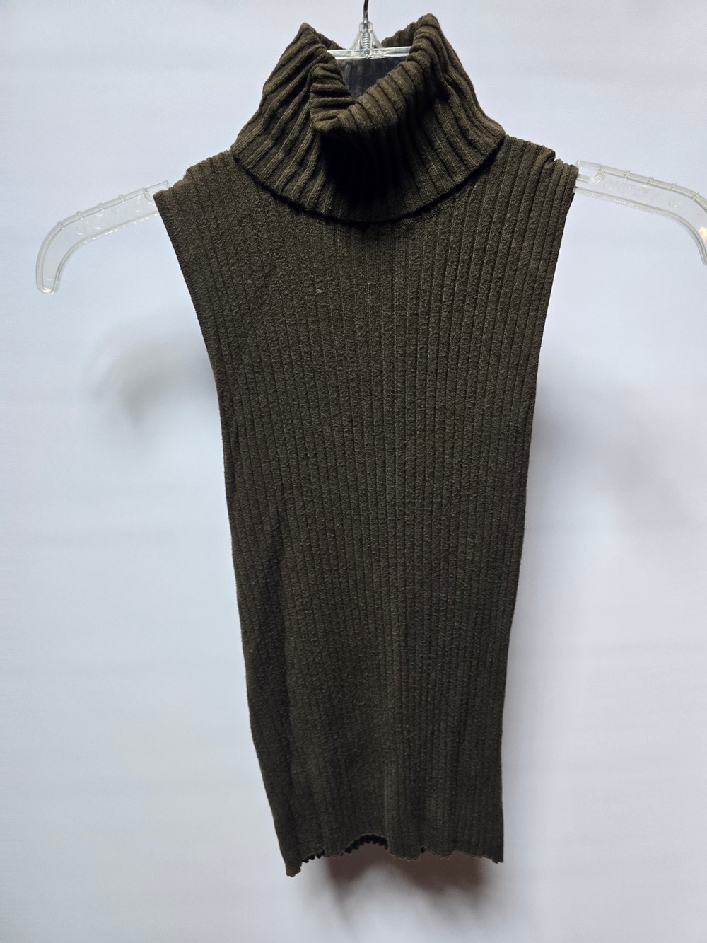 Express Olive Ribbed Sleeveless Turtleneck Sweater Vest